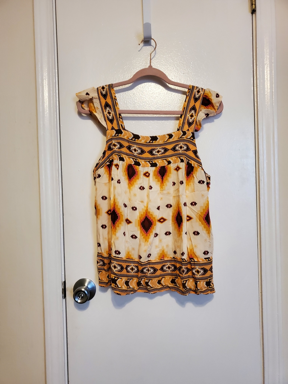 Cato Yellow Ivory Aztec-Print Boho Sleeveless Tank Top